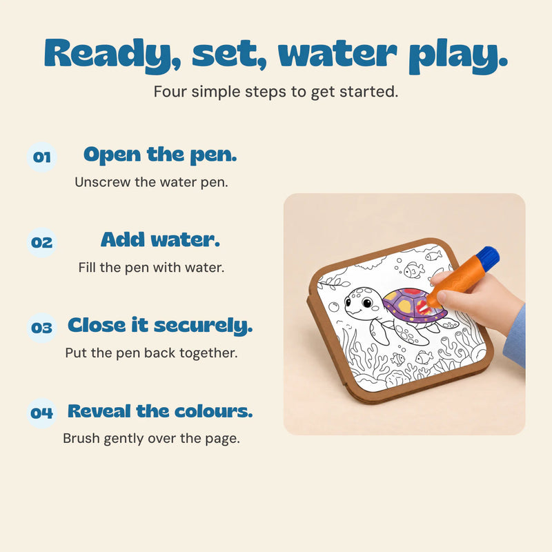 How to use the refillable water pen with the drawing book.