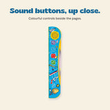 Sound buttons, up close. Colourful controls beside the pages.