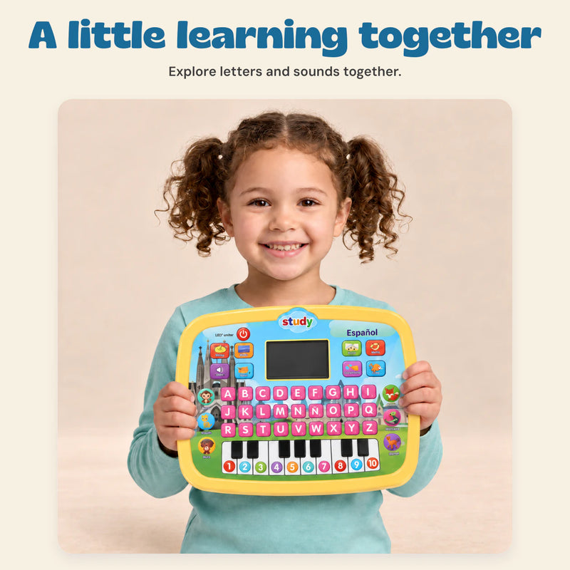 Spanish SmartStart Learning Tablet. A little learning together. Explore letters and sounds together.