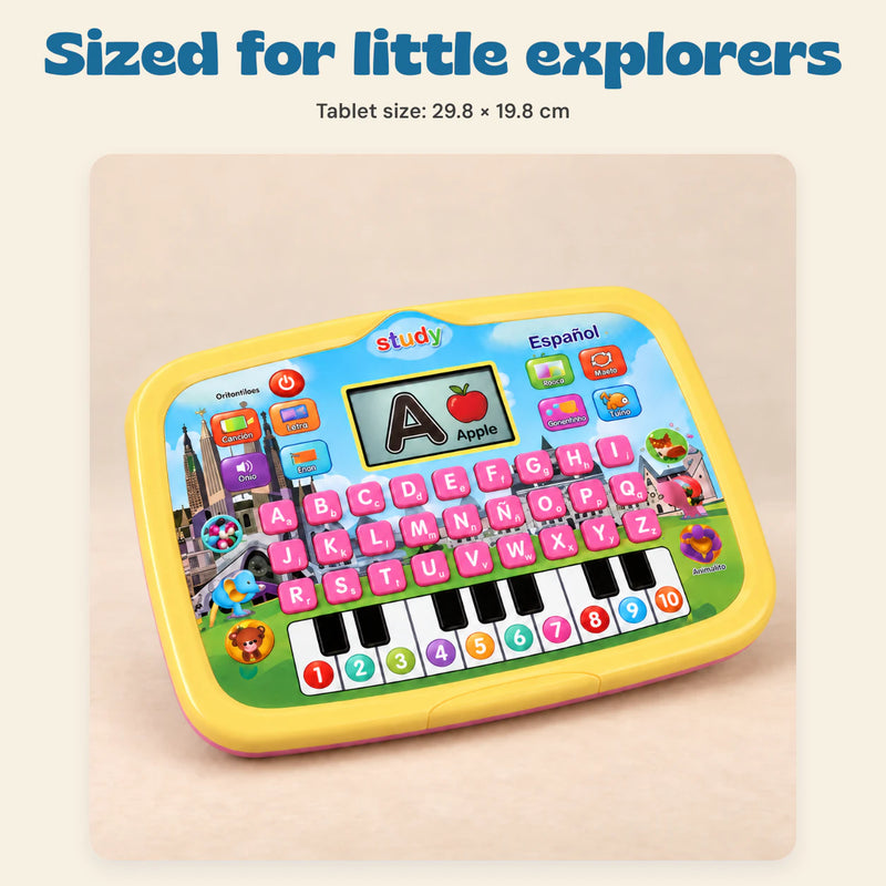 Spanish SmartStart Learning Tablet. Sized for little explorers. Tablet size: 29.8 × 19.8 cm