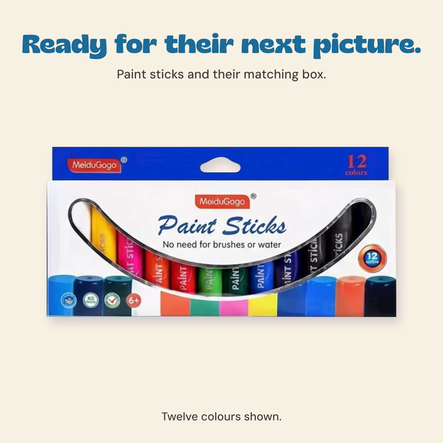 Ready for their next picture. Paint sticks and their matching box.