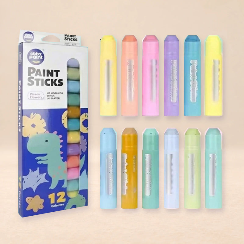 TibaToes™ RainbowGlide Washable Paint Sticks shown in a warm beige studio with realistic depth.