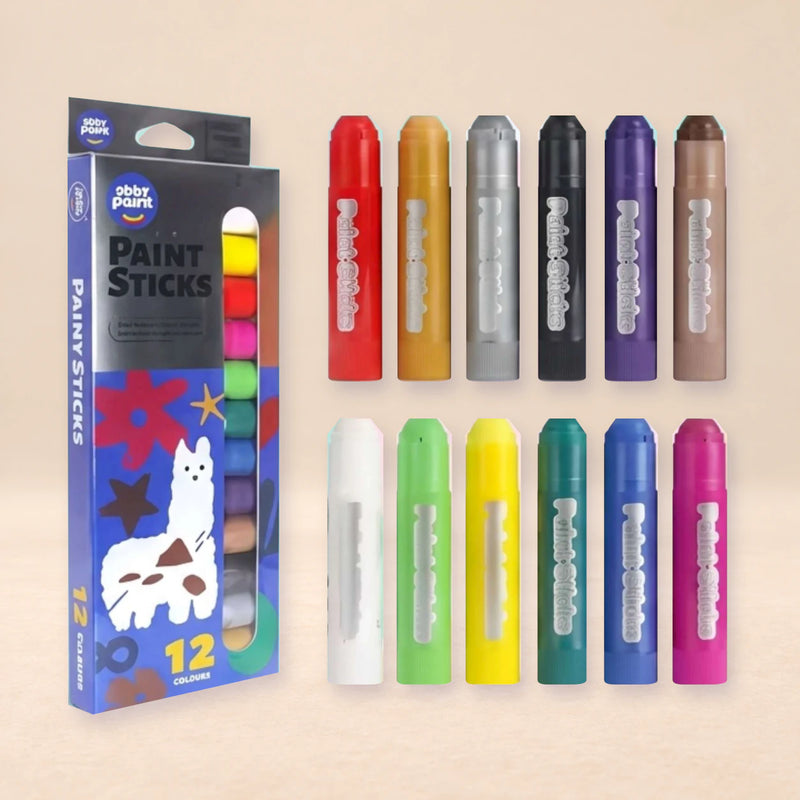 TibaToes™ RainbowGlide Washable Paint Sticks shown in a warm beige studio with realistic depth.