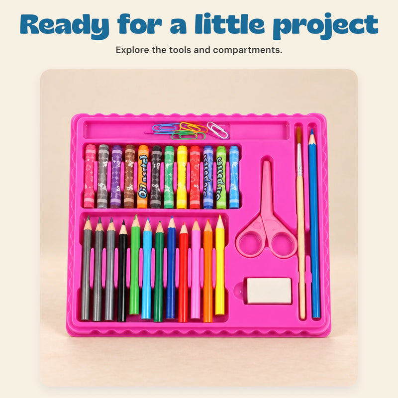 MegaArtist 86-Piece Creative Art Set. Ready for a little project. Explore the tools and compartments.