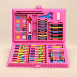 MegaArtist 86-Piece Creative Art Set. Pink Artist Case. Clean product photograph on a warm beige studio surface.