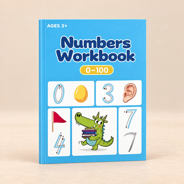 NumberQuest Tracing Workbook. Clean product photograph on a warm beige studio surface.