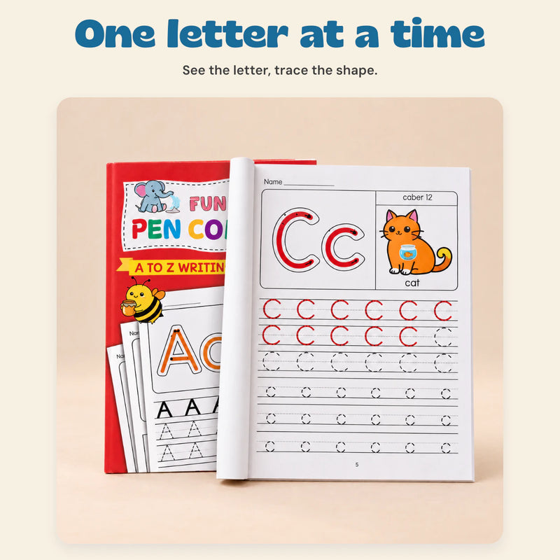 AlphabetQuest Tracing Workbook. One letter at a time. See the letter, trace the shape.