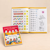 Spanish NumberWorld Math Workbook. Spanish Math Practice Book. Clean product photograph on a warm beige studio surface.