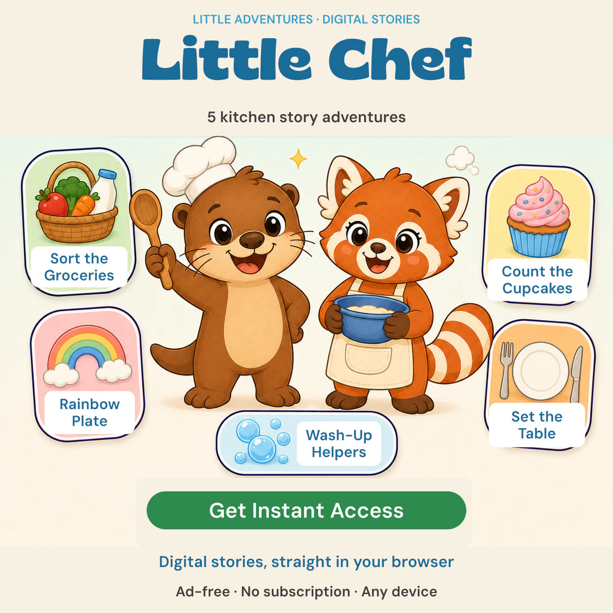 Theo & Suri's Little Chef, digital story adventures, with the original characters and artwork preserved. Gallery image 1.