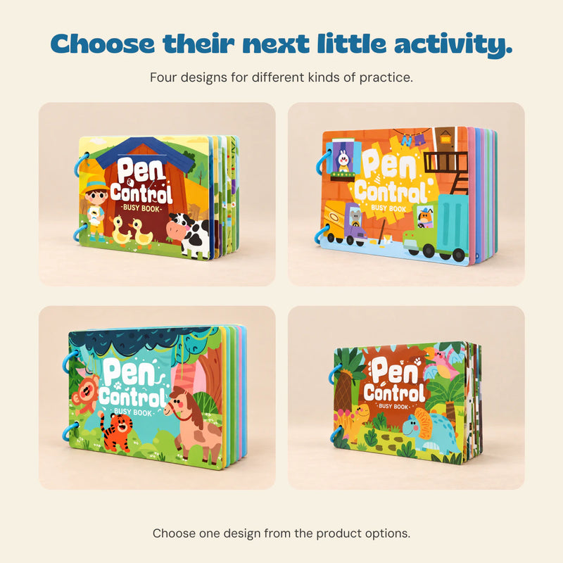 TibaToes™ Pen Control Busy Book. A closer look at the original activity book and printed pages.