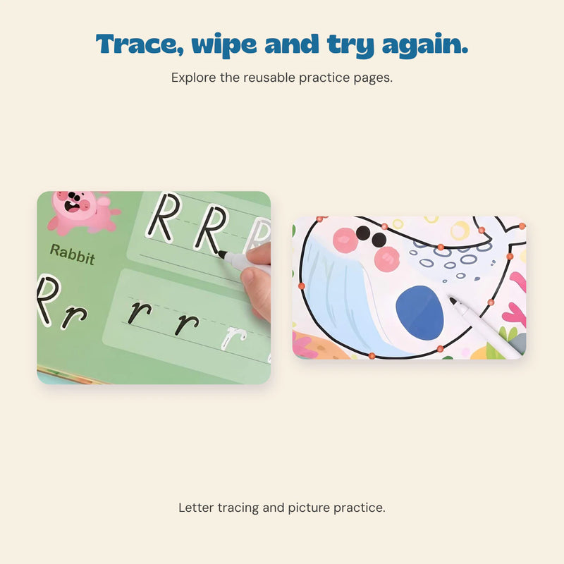TibaToes™ Pen Control Busy Book. A closer look at the original activity book and printed pages.