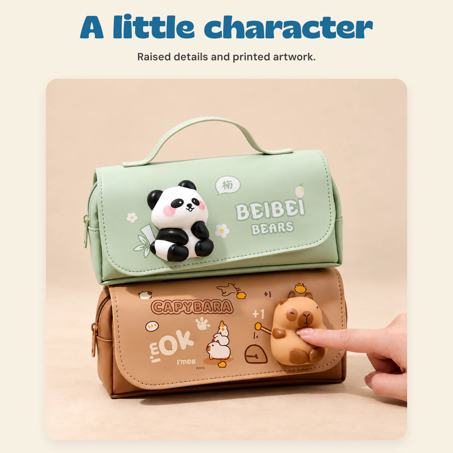 BuddyPack Large Pencil Case. A little character. Raised details and printed artwork.
