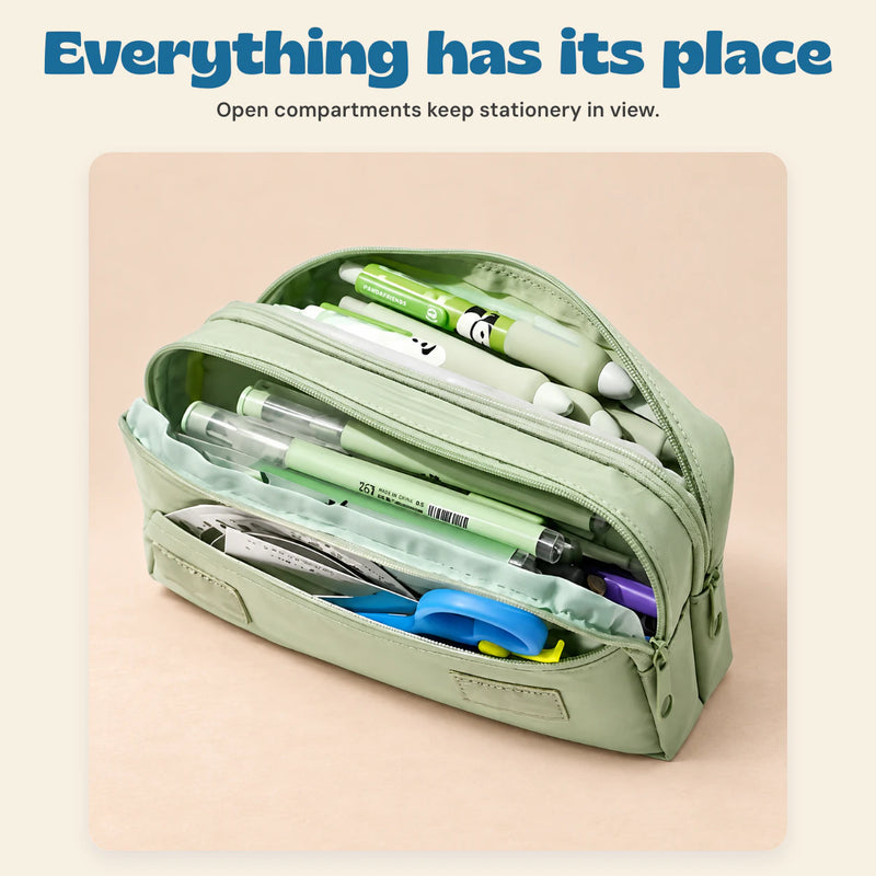 BuddyPack Large Pencil Case. Everything has its place. Open compartments keep stationery in view.