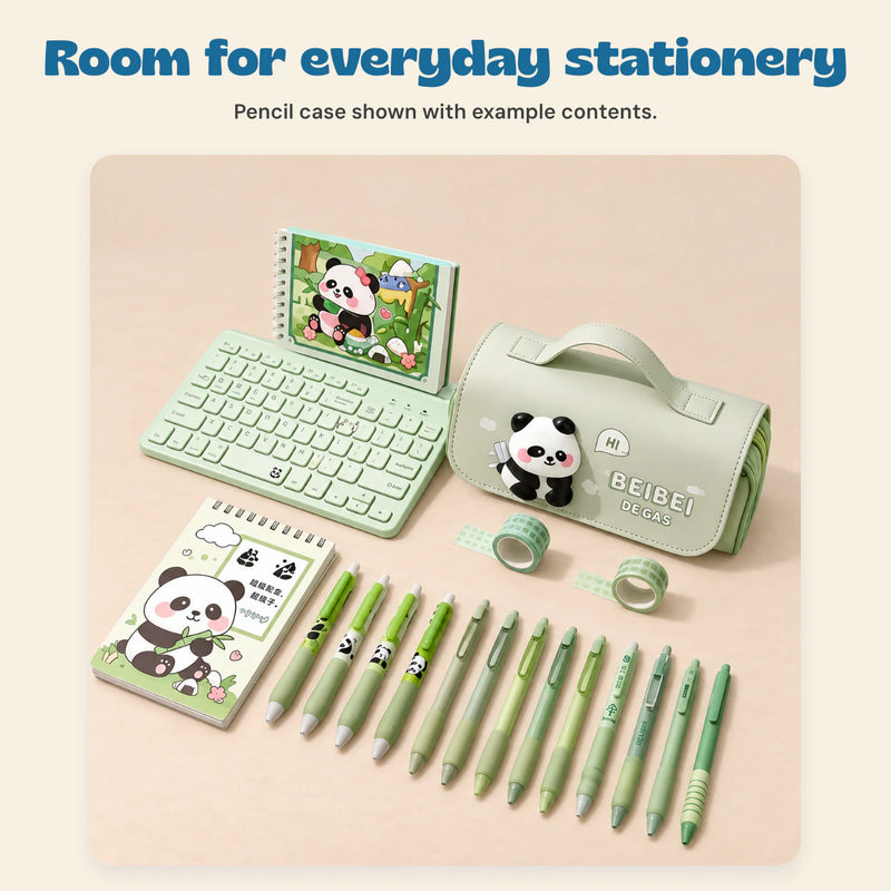 BuddyPack Large Pencil Case. Room for everyday stationery. Pencil case shown with example contents.