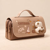 BuddyPack Large Pencil Case. Brown Capybara Buddy. Clean product photograph on a warm beige studio surface.