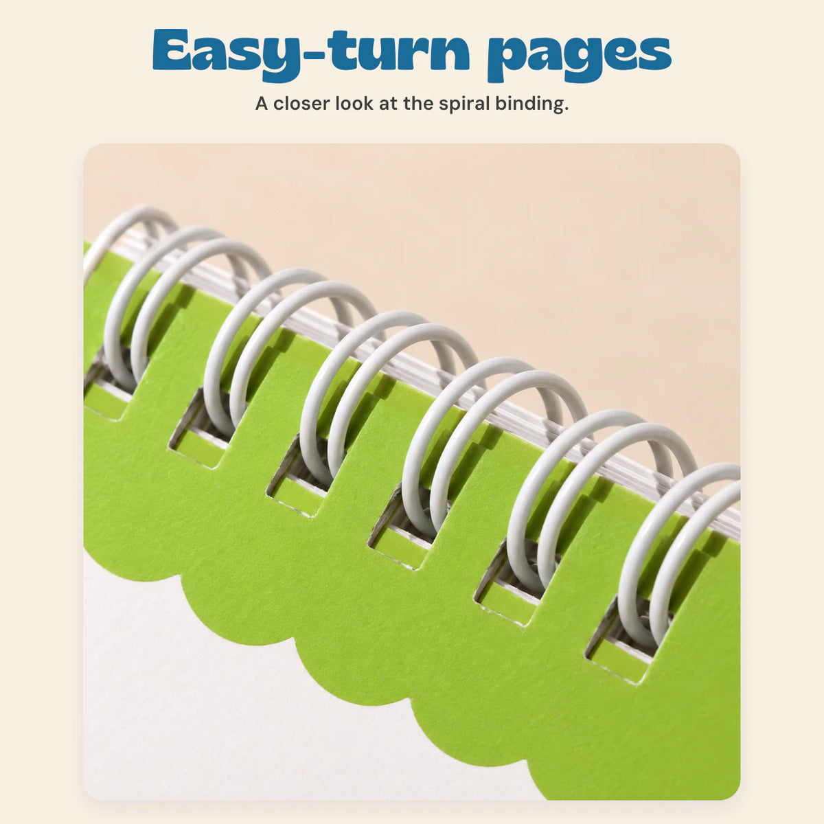 Bilingual Magic Writing Workbook. Easy-turn pages. A closer look at the spiral binding.