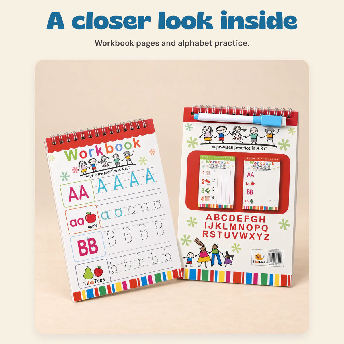 Bilingual Magic Writing Workbook. A closer look inside. Workbook pages and alphabet practice.