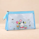 Kawaii School Supply Pouch. Blue Bunny Pouch. Clean product photograph on a warm beige studio surface.