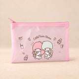 Kawaii School Supply Pouch. Pink Besties Pouch. Clean product photograph on a warm beige studio surface.