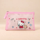 Kawaii School Supply Pouch. Pink Kitty Pouch. Clean product photograph on a warm beige studio surface.