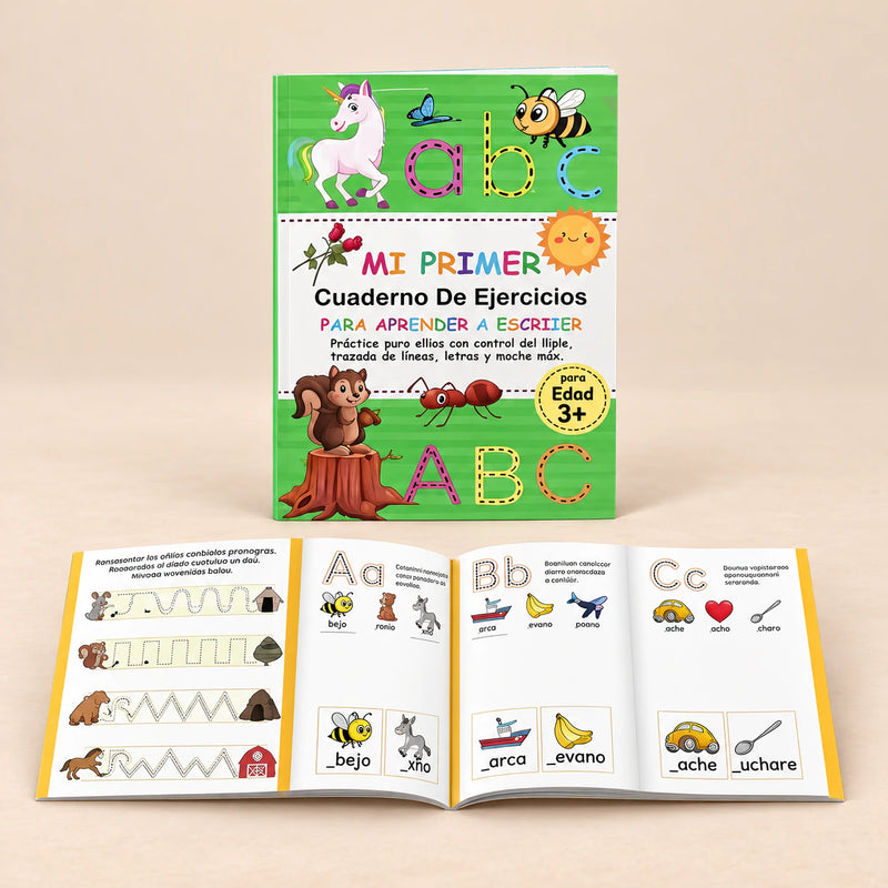 Spanish ABC Writing Workbook. Clean product photograph on a warm beige studio surface.