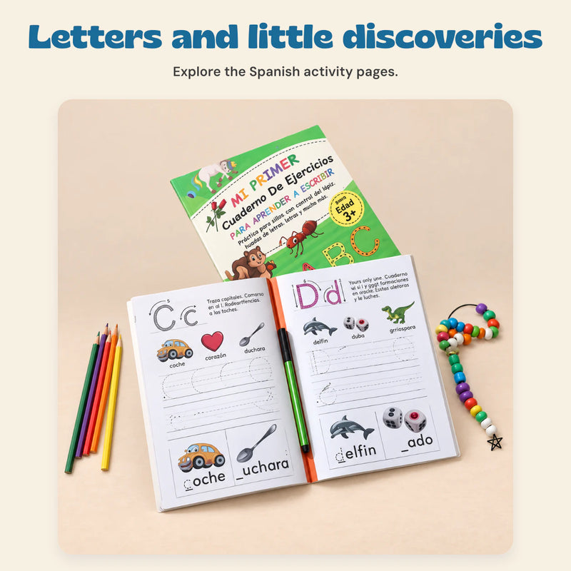 Spanish ABC Writing Workbook. Letters and little discoveries. Explore the Spanish activity pages.