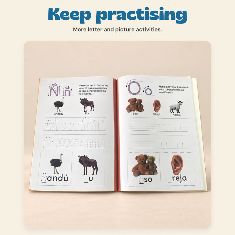 Spanish ABC Writing Workbook. Keep practising. More letter and picture activities.