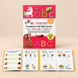 Spanish ABC Writing Workbook. Spanish ABC , Pink Book. Clean product photograph on a warm beige studio surface.