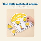 One little match at a time. Yellow objects, ready to sort.