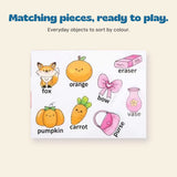 Matching pieces, ready to play. Everyday objects to sort by colour.