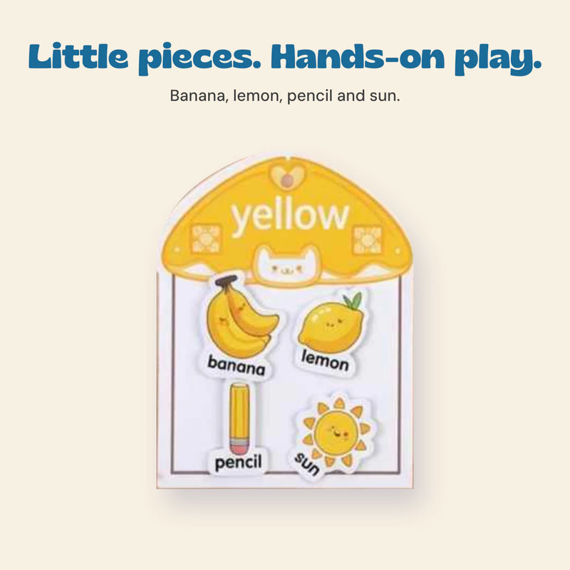 Little pieces. Hands-on play. Banana, lemon, pencil and sun.