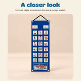 Daily Routine Visual Chart. A closer look. Stitched edges, attachment dots and a storage pocket.
