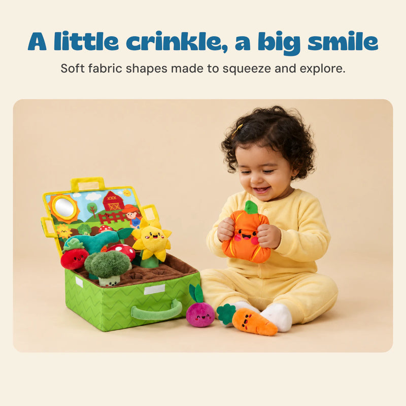 A little crinkle, a big smile. Soft fabric shapes made to squeeze and explore.