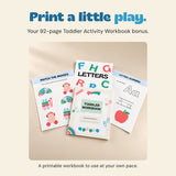 Original Toddler Workbook cover and the supplied matching and letter activity page previews.