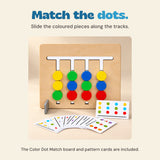 Wooden Color Dot Match board with coloured sliding discs and picture pattern cards.