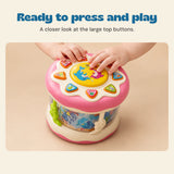 Ready to press and play. A closer look at the large top buttons.