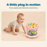 A little play in motion. Press, explore and follow the colourful toy.