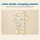 Little details, everyday comfort. Fold-over cuffs, a covered zip and playful prints.