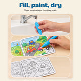 Reusable Water Painting Book. Fill, paint, dry. Three simple steps, then play again.