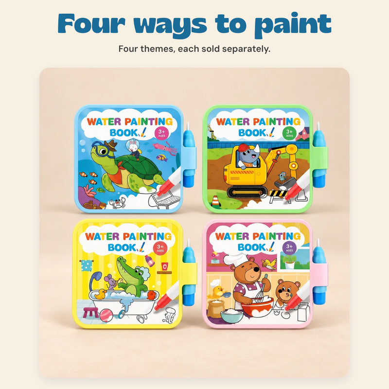Reusable Water Painting Book. Four ways to paint. Four themes, each sold separately.