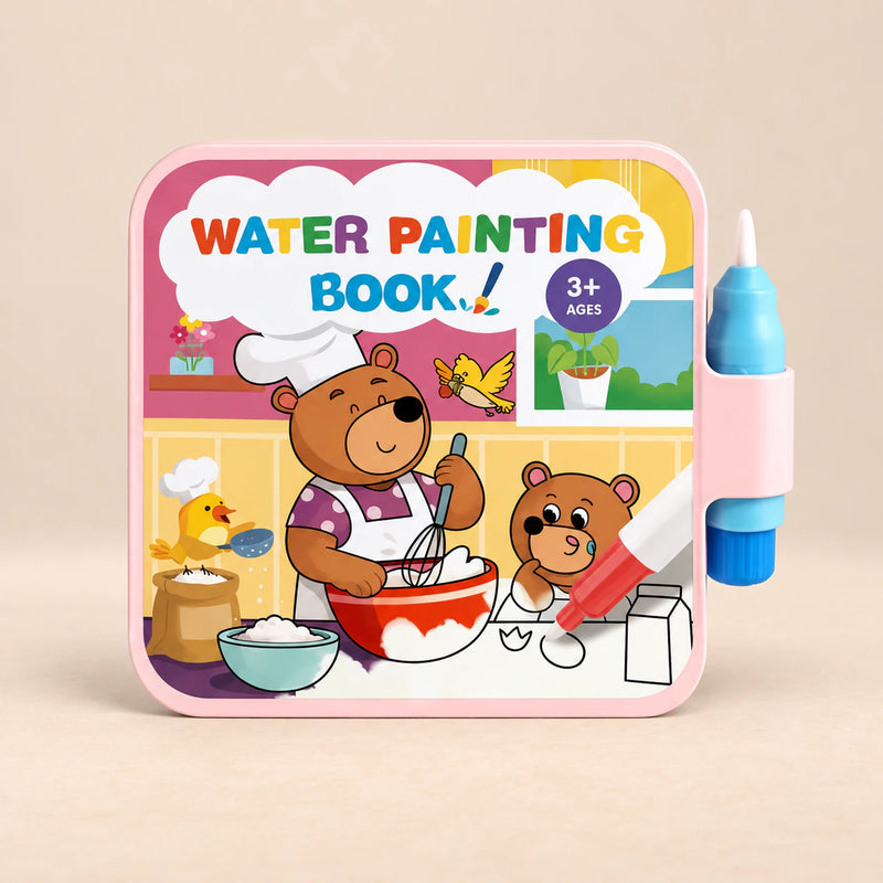 Reusable Water Painting Book. Party Water Painting Fun. Clean product photograph on a warm beige studio surface.