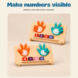 Wooden Finger Math Counting Board. Make numbers visible. Addition and subtraction examples.
