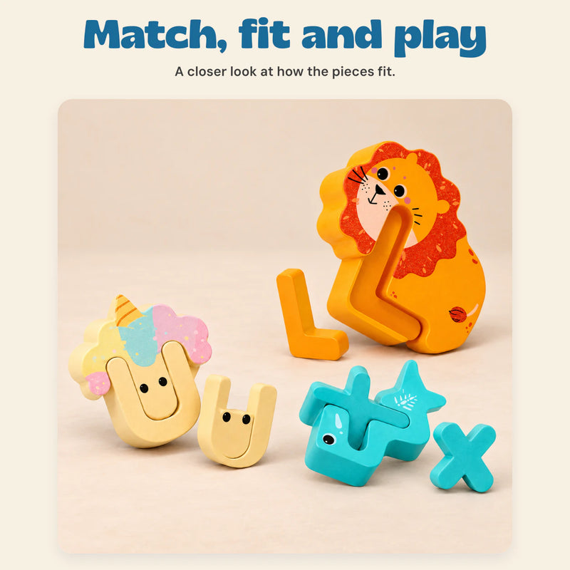 Animal Alphabet Puzzle Set. Match, fit and play. A closer look at how the pieces fit.