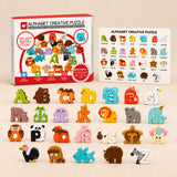 Animal Alphabet Puzzle Set. Animal ABC Puzzle Set. Clean product photograph on a warm beige studio surface.