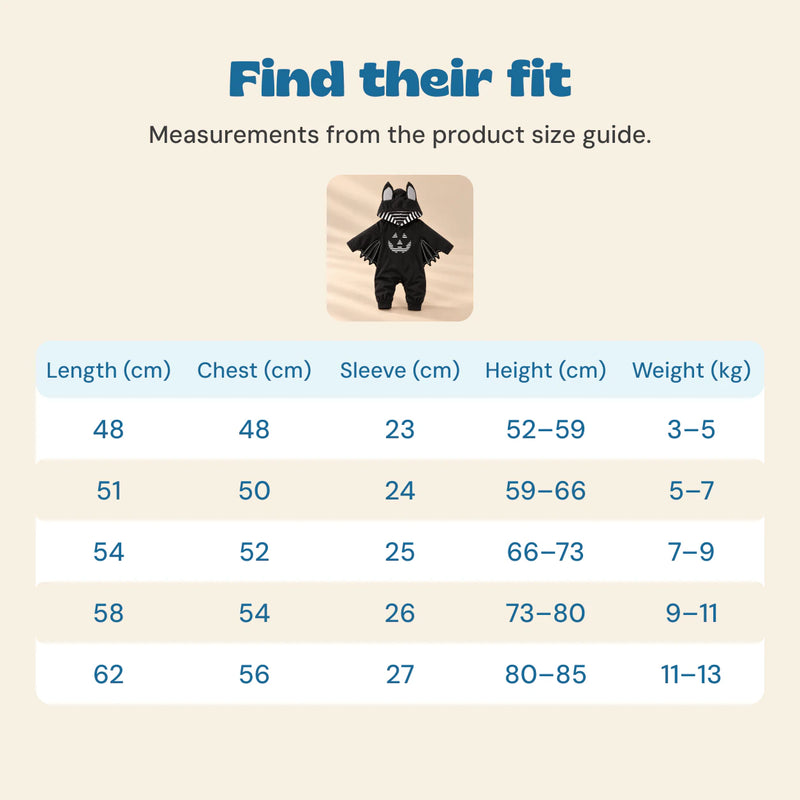 Find their fit. Measurements from the product size guide.