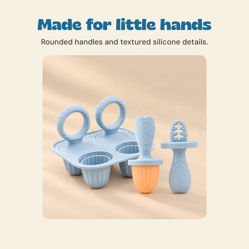 Made for little hands. Rounded handles and textured silicone details.