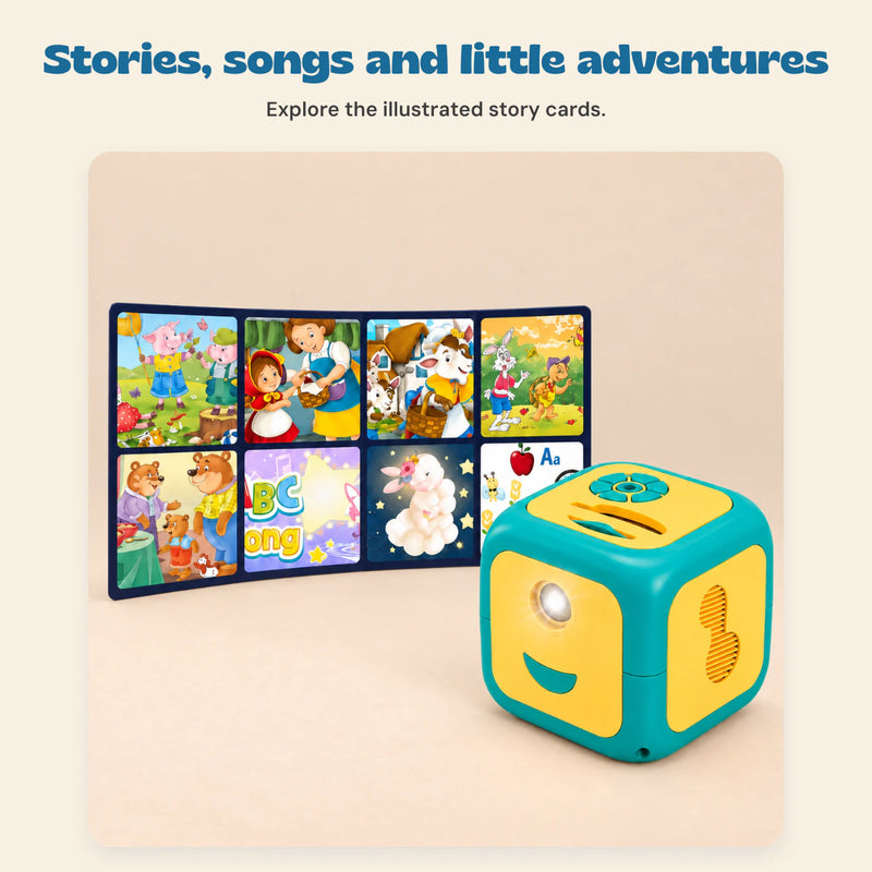 StoryCube Bedtime Projector. Stories, songs and little adventures. Explore the illustrated story cards.