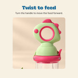 Twist to feed. Turn the handle to move the food forward.