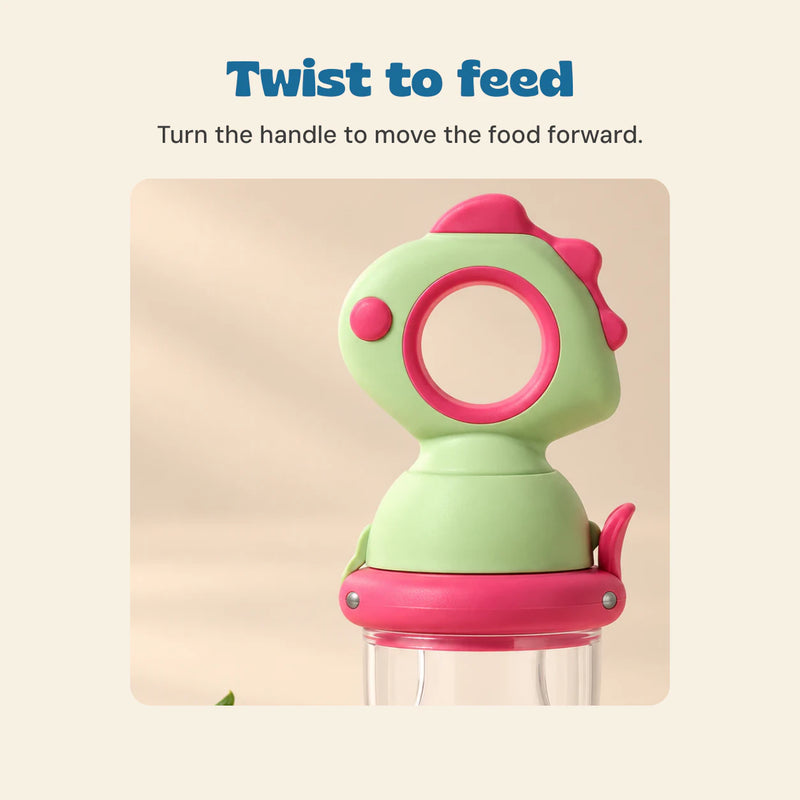 Twist to feed. Turn the handle to move the food forward.