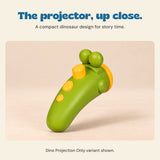 The projector, up close. A compact dinosaur design for story time.